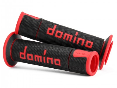 DOMINO A450 MEDIUM SOFT ROAD & RACE GRIPS BLACK / RED OPEN ENDED D.22mm L.126mm image
