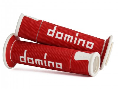 DOMINO A450 MEDIUM SOFT ROAD & RACE GRIPS RED / WHITE OPEN ENDED D.22mm L.126mm image