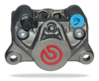BREMBO OE P2/34 84mm CAST SPORT REAR AXIAL BRAKE CALIPER TITANIUM COLOUR WITH RED LOGO image