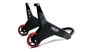 VALTER MOTO "PRO" BOXED FRAME FRONT STAND ALUMINIUM - RADIAL CALIPER MOUNT - BLACK RED WLS image