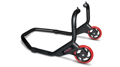 VALTER MOTO "RACE" FRONT PADDOCK STAND FORK LEG TYPE WITH SPIKES IN BLACK RED WLS image