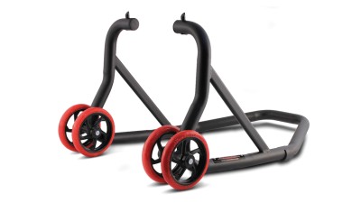 VALTER MOTO "STRONG" FRONT PADDOCK STAND FORK LEG TYPE WITH SPIKES IN BLACK RED WLS image