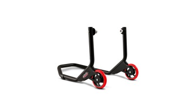 VALTER MOTO "RACE" REAR ENDURANCE PADDOCK STAND IN BLACK WITH RED WHEELS image