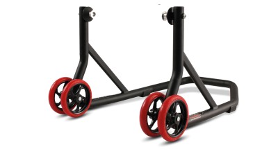 VALTER MOTO "STRONG" REAR ENDURANCE PADDOCK STAND IN BLACK WITH RED WHEELS image
