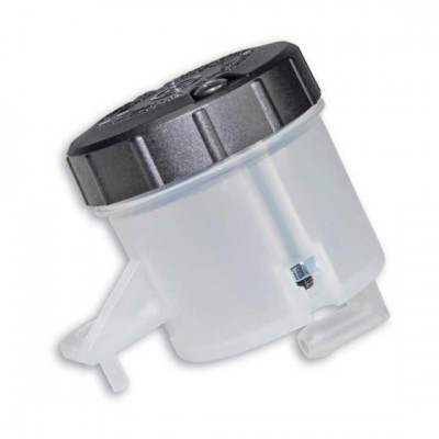 BREMBO REMOTE RESERVOIR 45cc HORIZONTAL MOUNT 90 DEG OUTLET PLASTIC CAP HELD WTH 2 SCREWS image