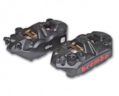 1 PAIR BREMBO M4 CAST CALIPERS  & BRAKE PADS KIT - MONOBLOCK RADIAL - IN BLACK 108MM 34MM image